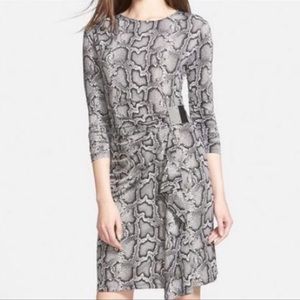 Michael Kors Black Snakeskin Gunmetal Wrap Womens LongSleeve Dress NWT MSRP $130
